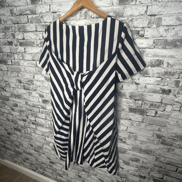 EUC COS Twist Back White and Navy Vertical Striped Dress Size 12 - Picture 8 of 16